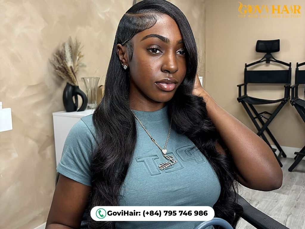 Glamorous quick weave hairstyle with side part
