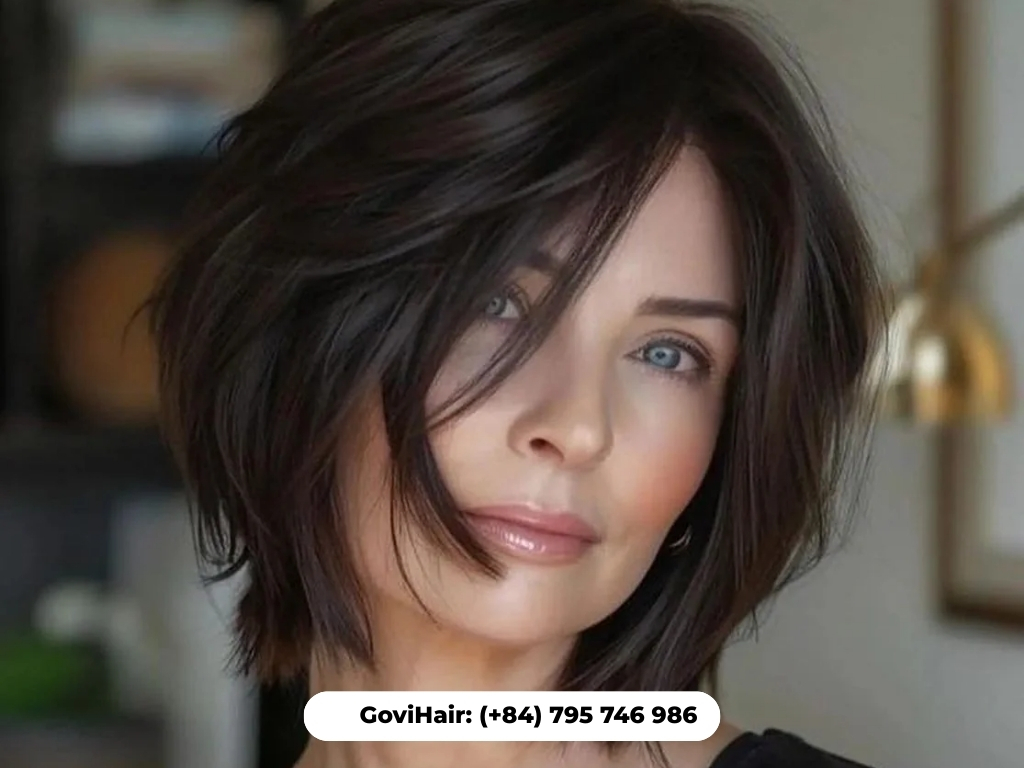 Layered bob quick weave with asymmetry