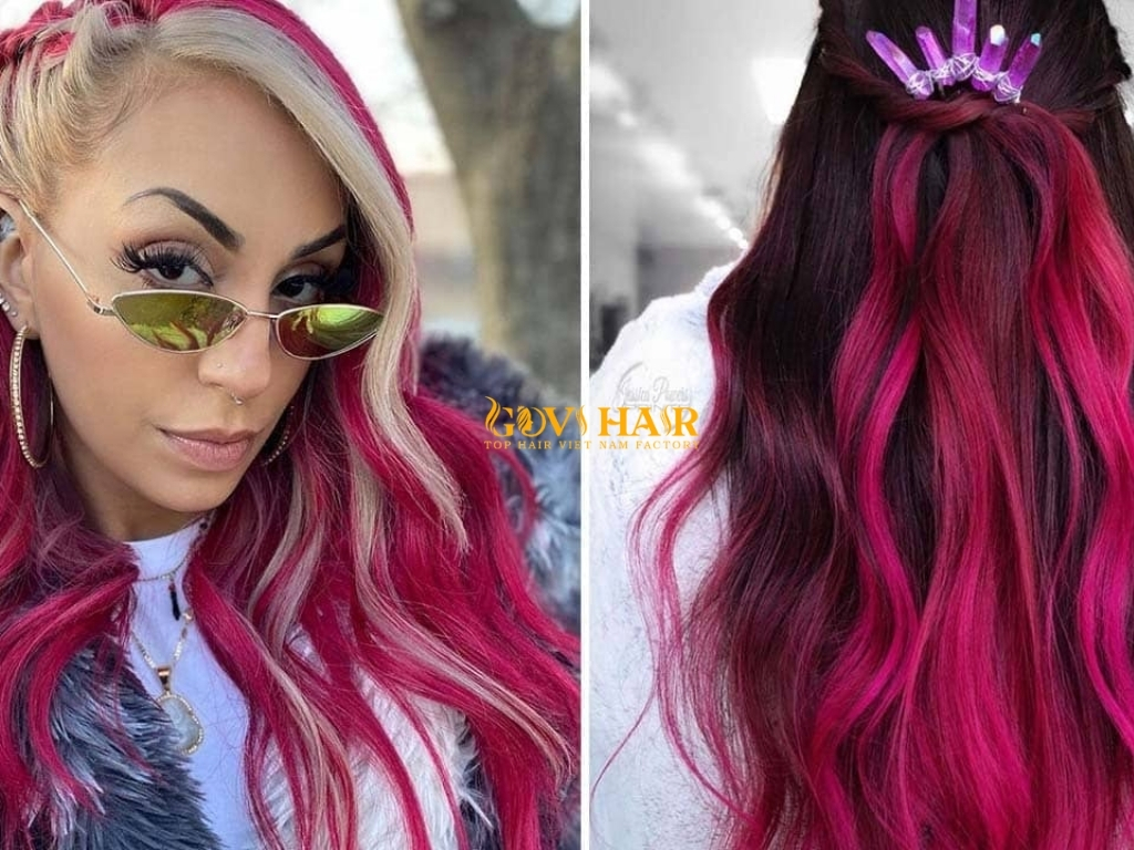 Magenta and pastel pink hairstyle