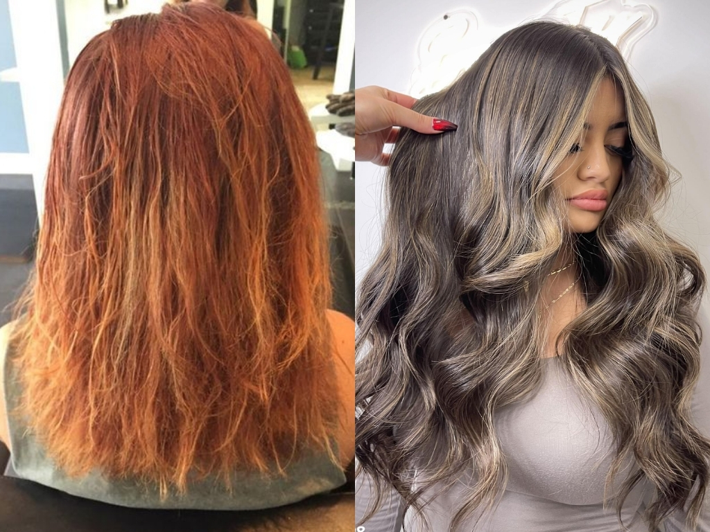 Medium ash blonde works on bright orange hair