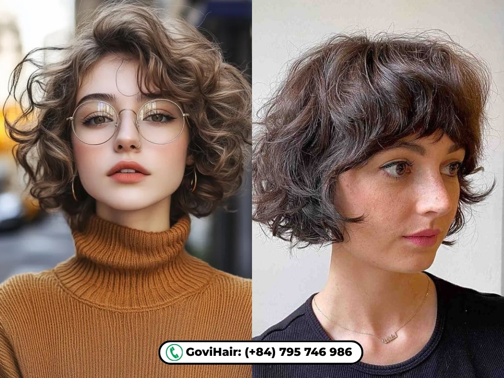 Curly French bob without bangs