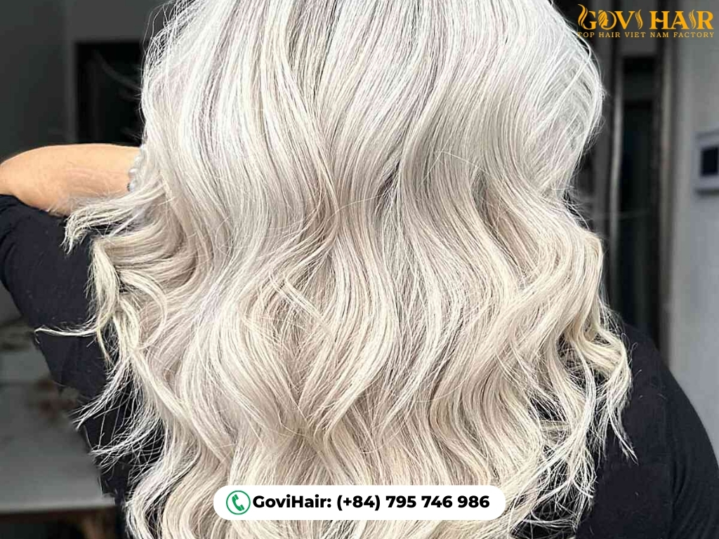 Metallic icy blonde hair color