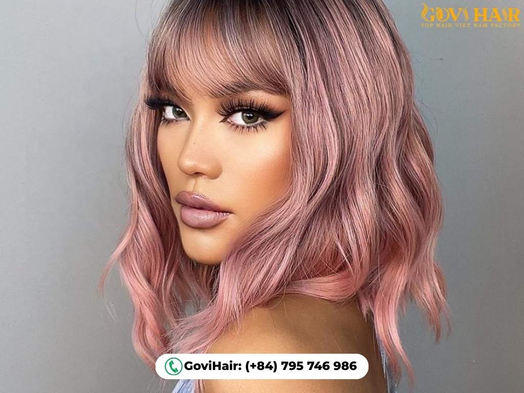 Neapolitan-inspired pink brown bob hairstyle