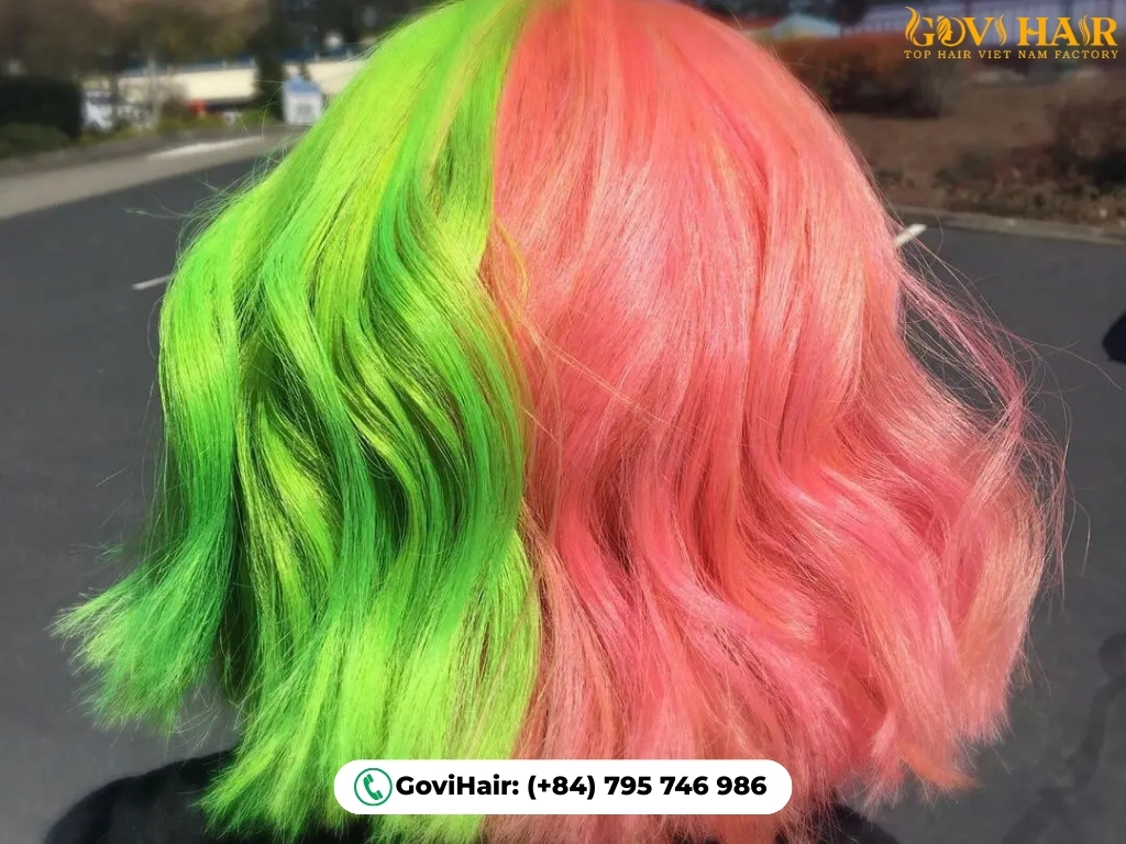 Neon split tone two-color hair