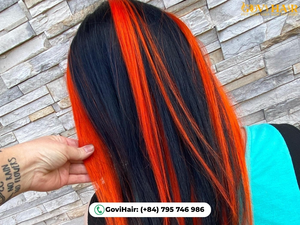 Orange streaks for warm skin hair