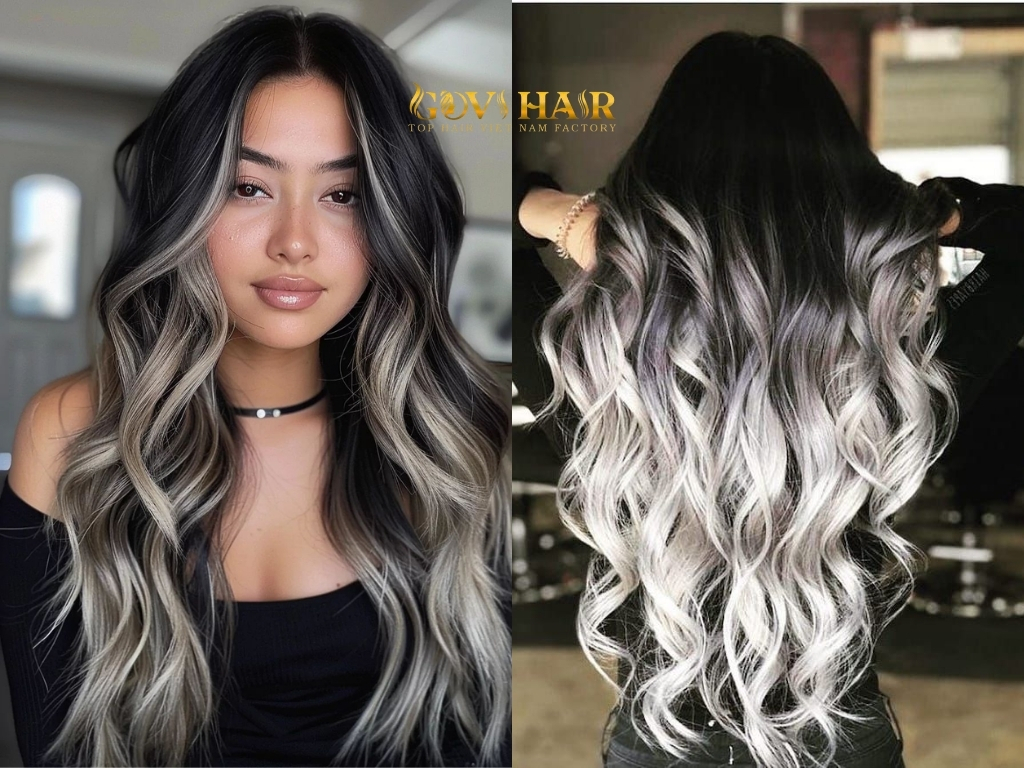 Platinum Balayage on Black Hair 