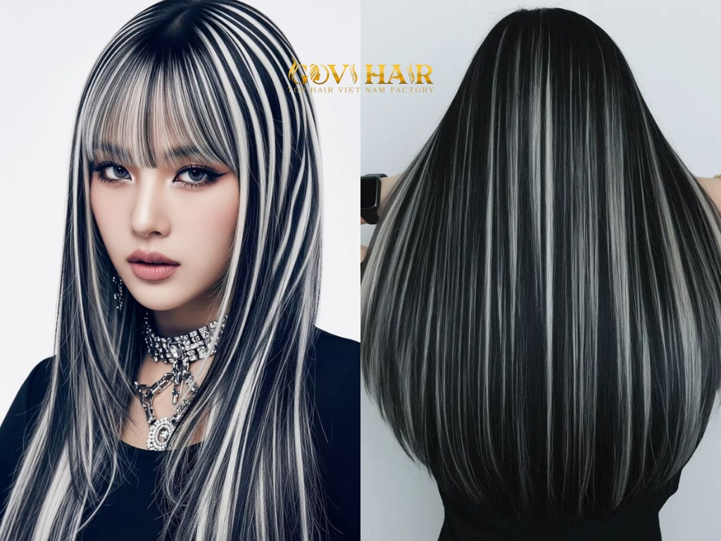 Platinum babylights for black hair are the perfect choice