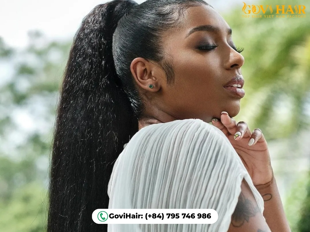 Quick weave hairstyle with extended ponytail