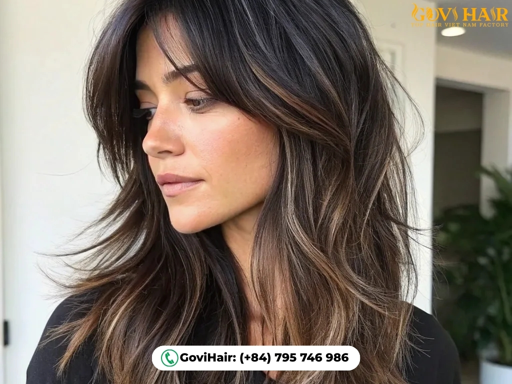 Softly layered wolf cut with natural movement, minimal thinning