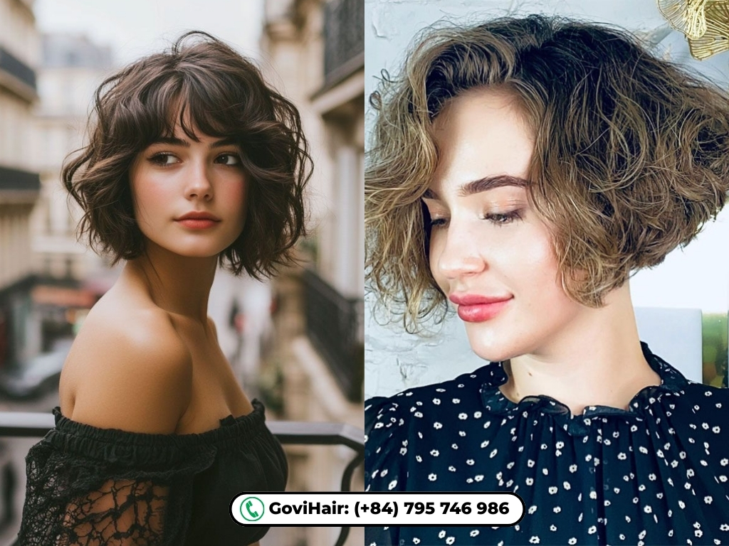 Curly French bob without bangs
