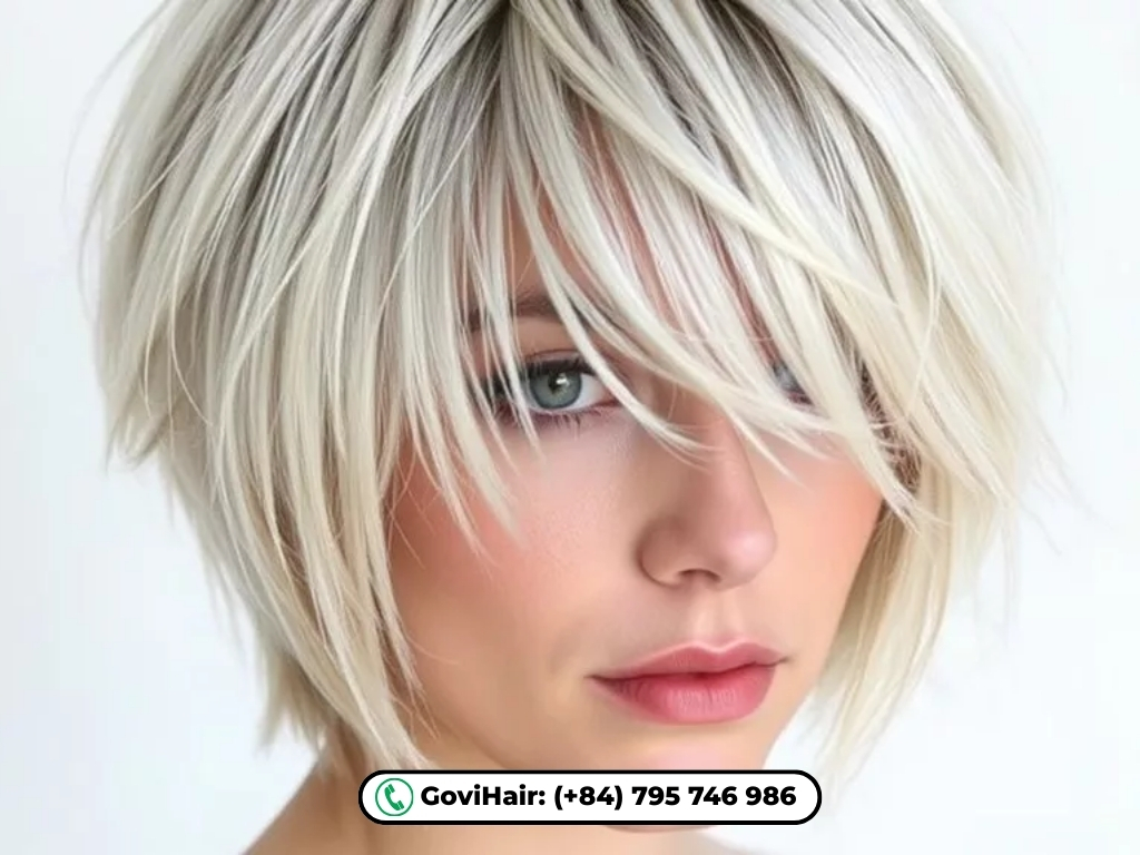 Curly French bob without bangs