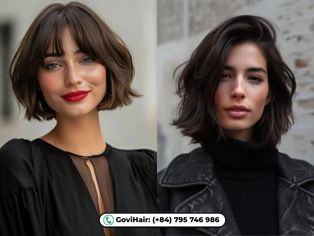 Curly French bob without bangs