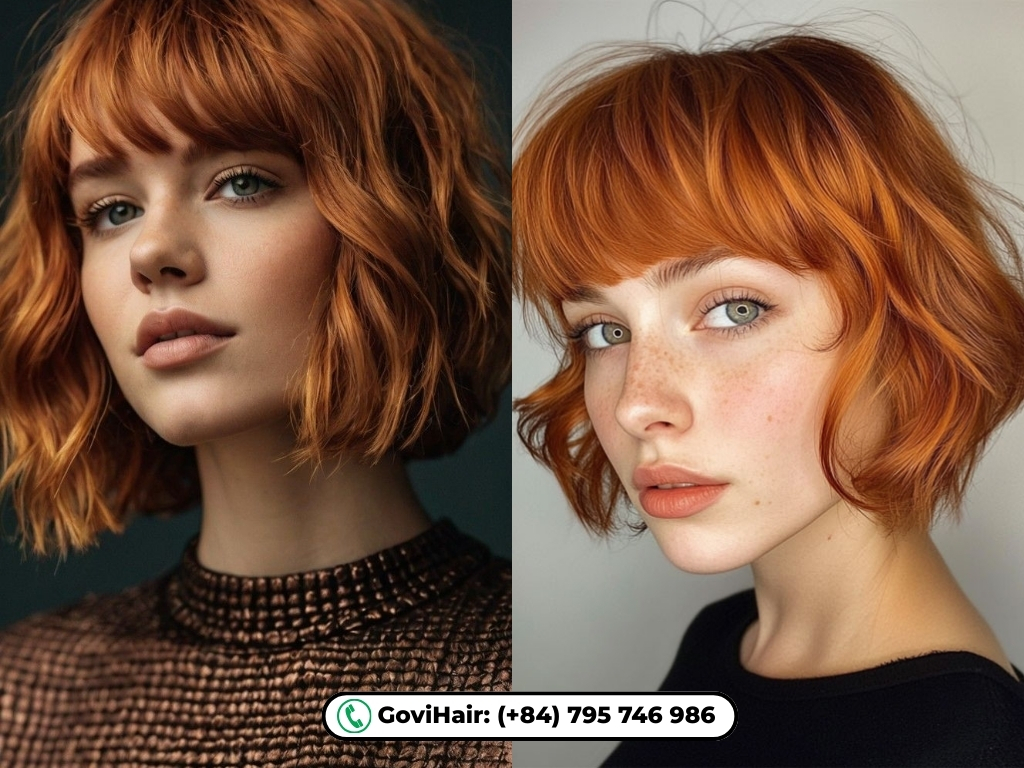 Curly French bob without bangs