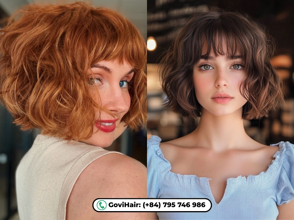 Curly French bob without bangs