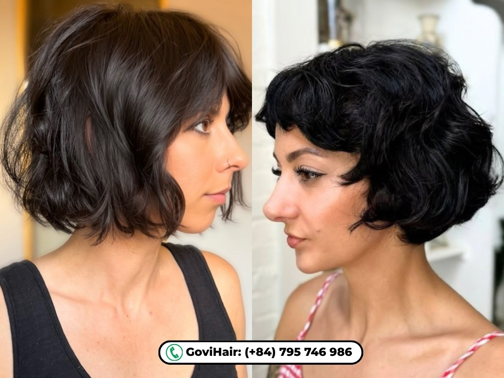 Curly French bob without bangs