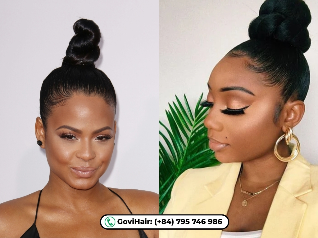 11 Best Haircuts And Hairstyles for Heart-Shaped Faces 6 Balance a high bun with wispy bangs to keep the forehead soft.