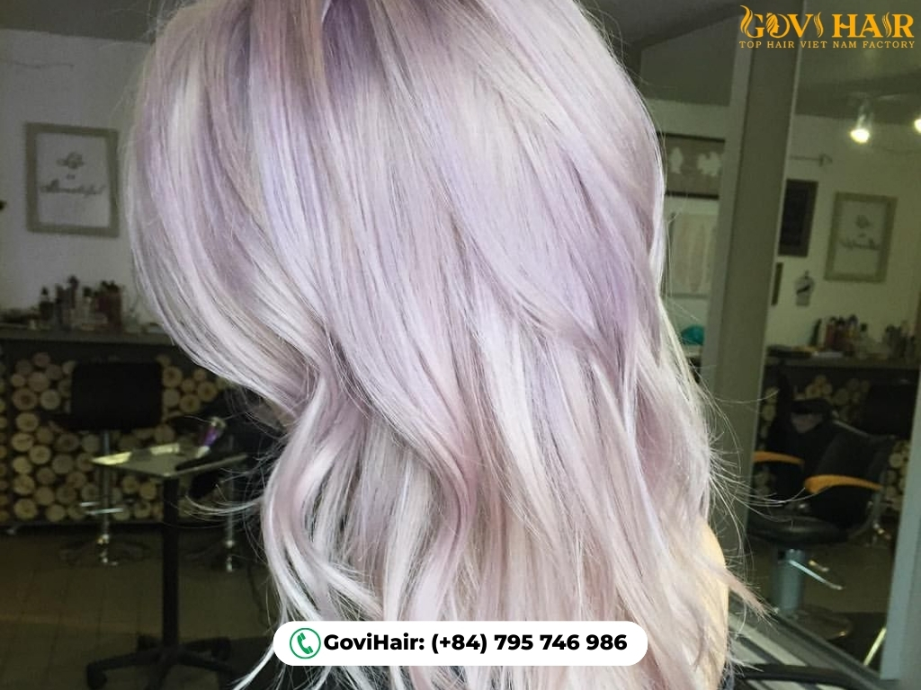 Two-tone platinum hair with purple hues