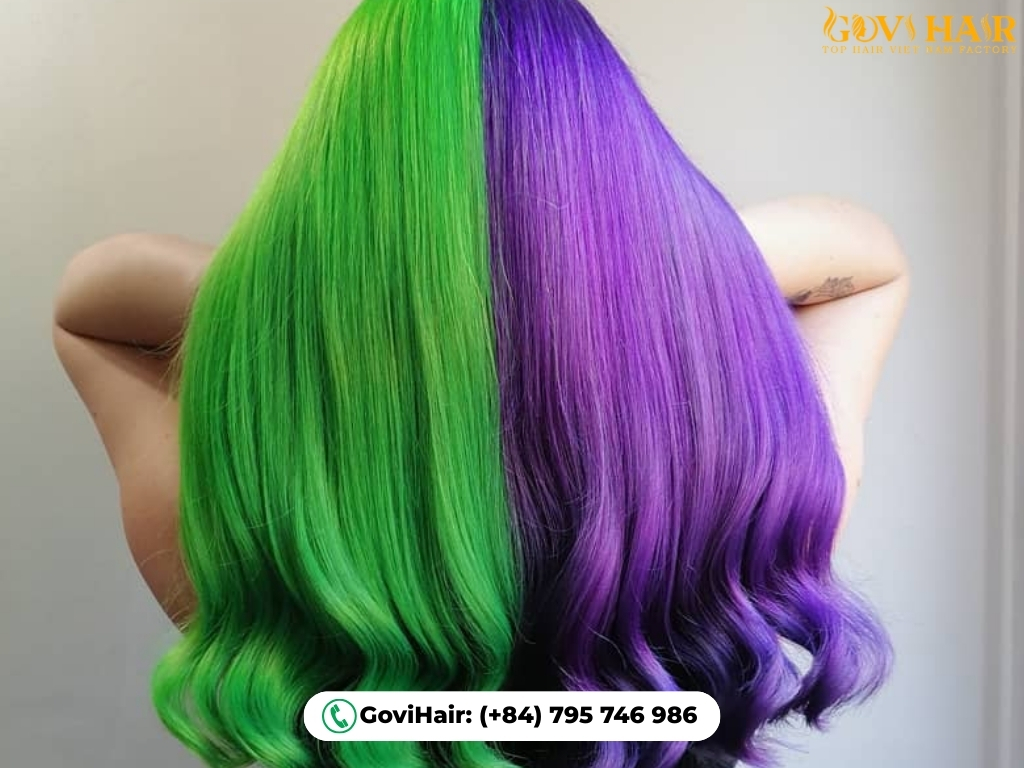 Villain-inspired purple neon green hair