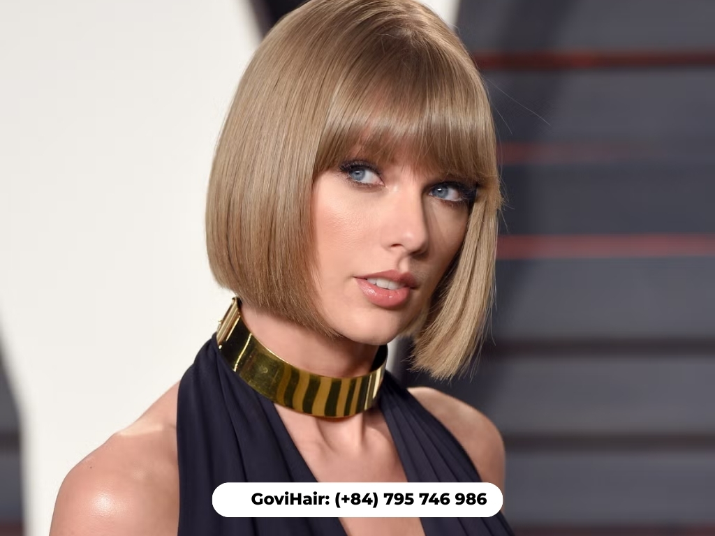 Weave bob with blunt statement bangs