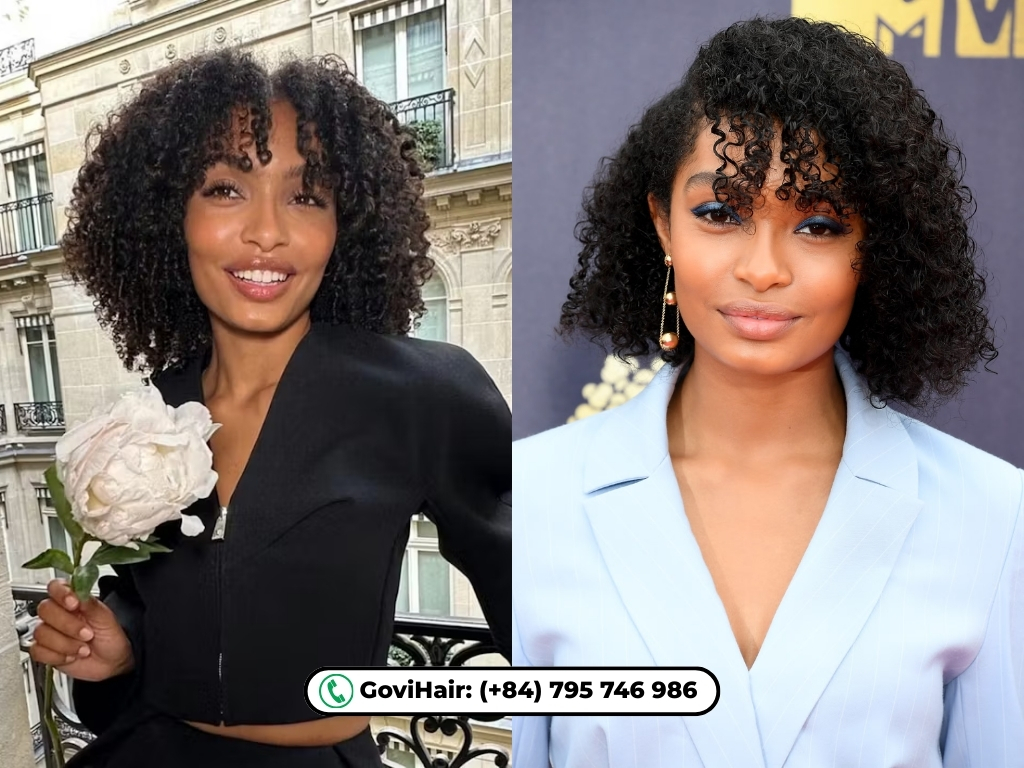 Curly French bob without bangs