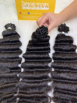 24 Inch Deep Wave Natural Black Color V Tip Hair Extensions Pre Bonded 4 20 Inch Deep Wave Natural Black Color V Tip Hair Extensions