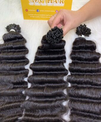 20 Inch Deep Wave Natural Black Color V Tip Hair Extensions