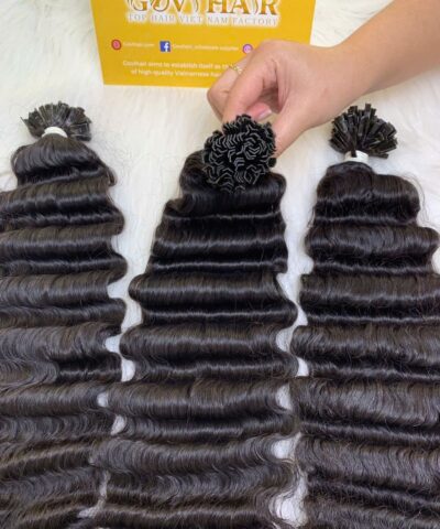 20 Inch Deep Wave Natural Black Color V Tip Hair Extensions