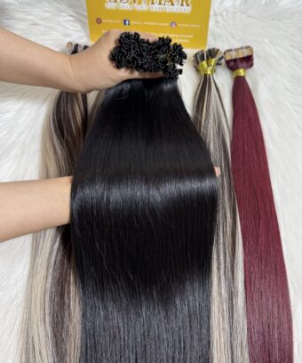 Alternative view of 22 Inch Straight #1B Natural Black Color V Tip Hair Extensions
