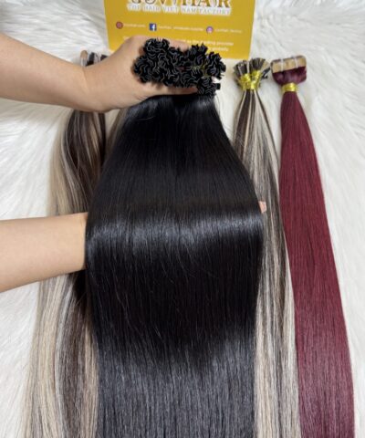 Alternative view of 22 Inch Straight #1B Natural Black Color V Tip Hair Extensions