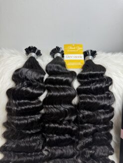 24 Inch Deep Wave Natural Black Color Flat Tip Hair Extensions