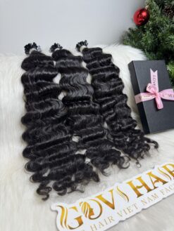 Deep Wave Natural Black Color Flat Tip Hair Extensions