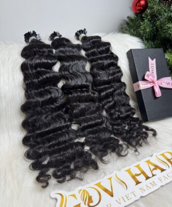 Deep Wave Natural Black Color Flat Tip Hair Extensions