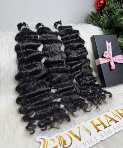 Deep Wave Natural Black Color Flat Tip Hair Extensions