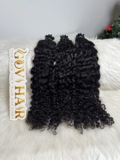 26 Inch Burmese Curly Natural Black Color V Tip Hair Extensions 4 26 Inch Burmese Curly Natural Black Color V Tip Hair Extensions
