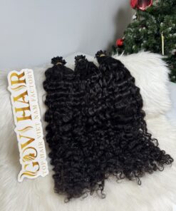 26 Inch Burmese Curly Natural Black Color V Tip Hair Extensions
