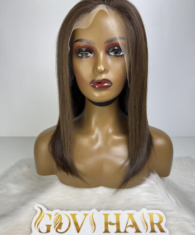 Human Hair Bob Wig 13×4 Lace Frontal 12 Inch 6c Color