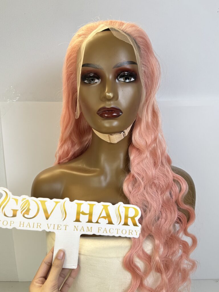 Natural Wave Human Hair Frontal Wig 13x4 HD Lace Pink Color display picture 2