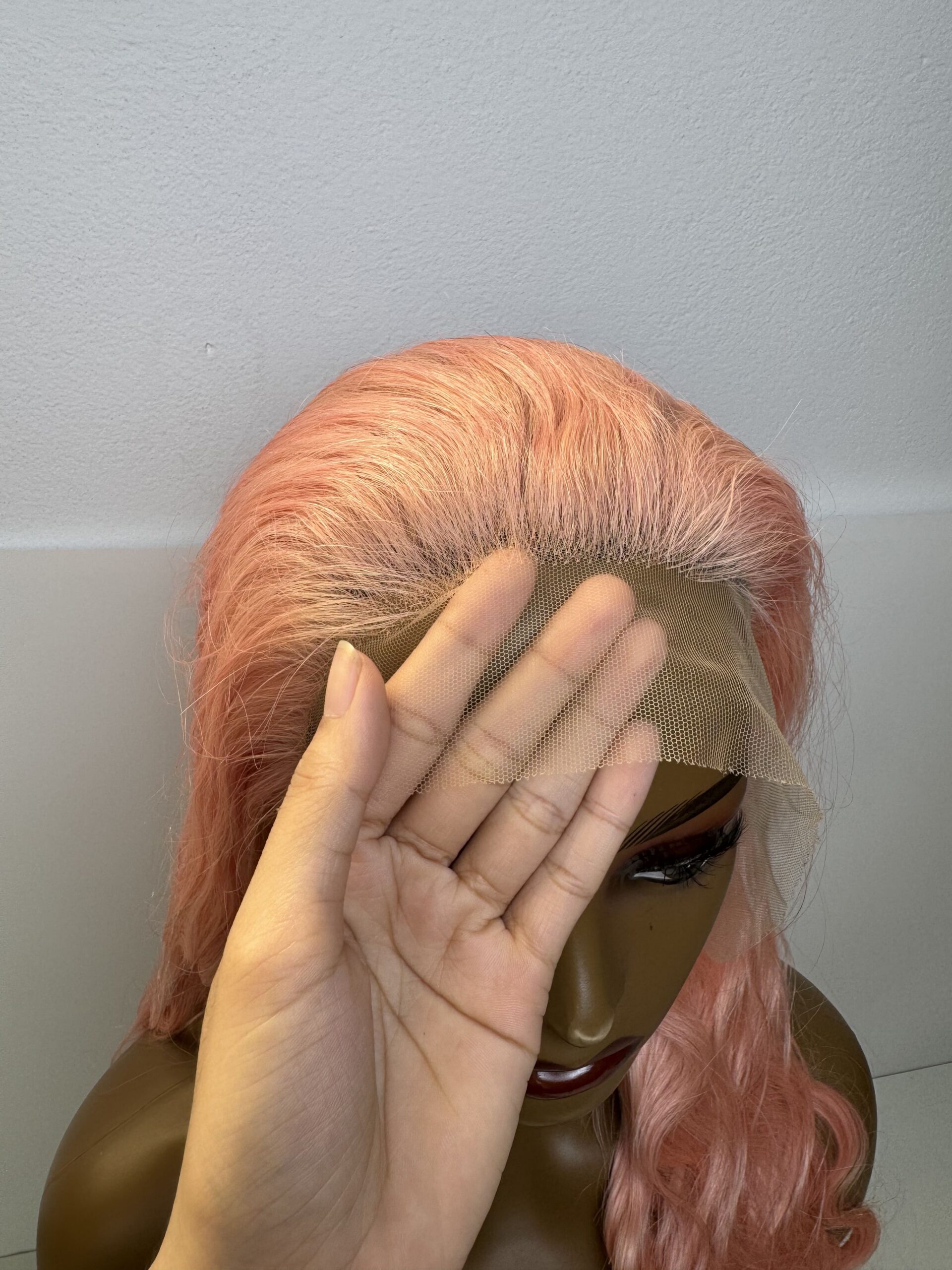 Natural Wave Human Hair Frontal Wig 13x4 HD Lace 26 Inch 180% Density Pink Color 3 Natural Wave Human Hair Frontal Wig 13x4 HD