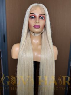 Straight Human Hair Frontal Wig 13x4 HD Lace 28 Inch 180% Density Platinum Color