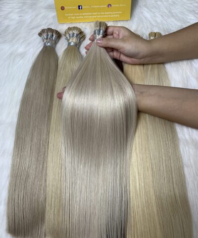 24 Inch Straight #1001 Lightest Ash Blonde Color I Tip Hair Extensions