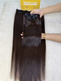 26 Inch Straight #2 Dark Brown Color Clip In Hair Extensions 100% Human Hair