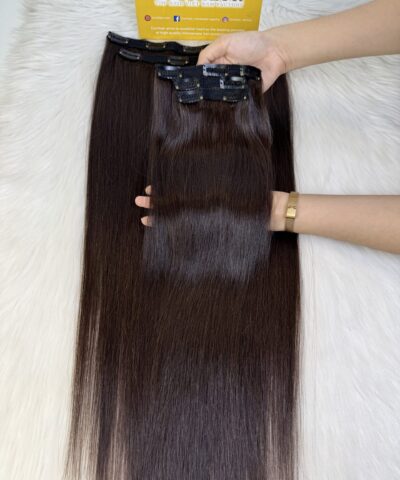 26 Inch Straight #2 Dark Brown Color Clip In Hair Extensions 100% Human Hair