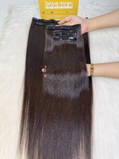 24 Inch Straight #4 Chocolate Brown Color Clip In Hair Extensions Human Hair