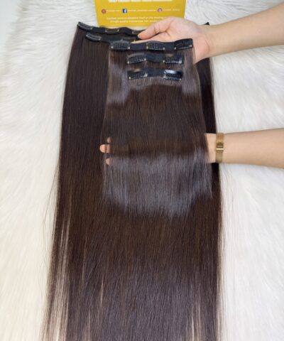 24 Inch Straight #4 Chocolate Brown Color Clip In Hair Extensions Human Hair