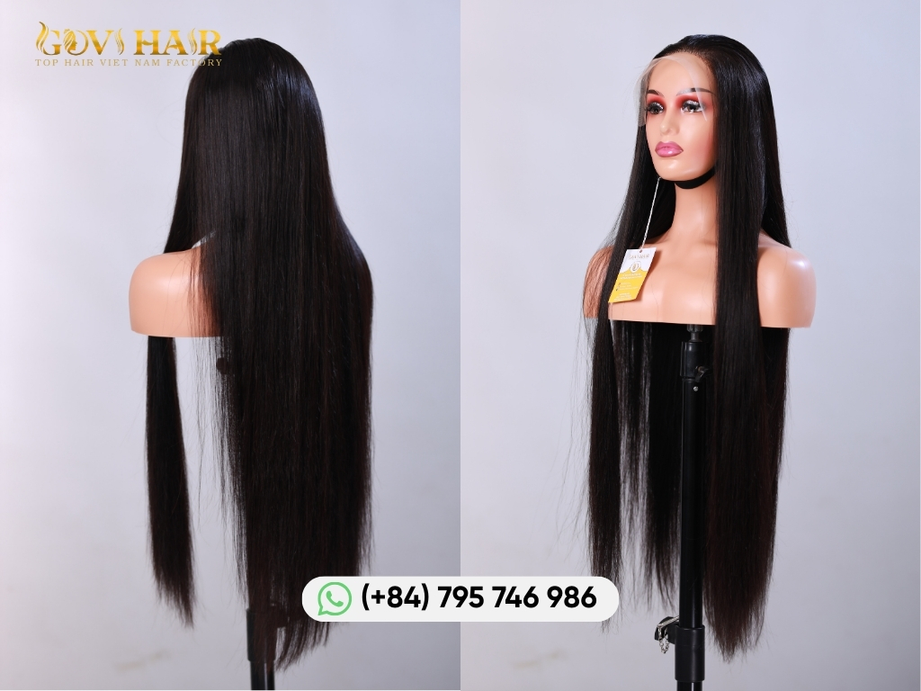 Straight 42 inch hair wig shown from front and back view