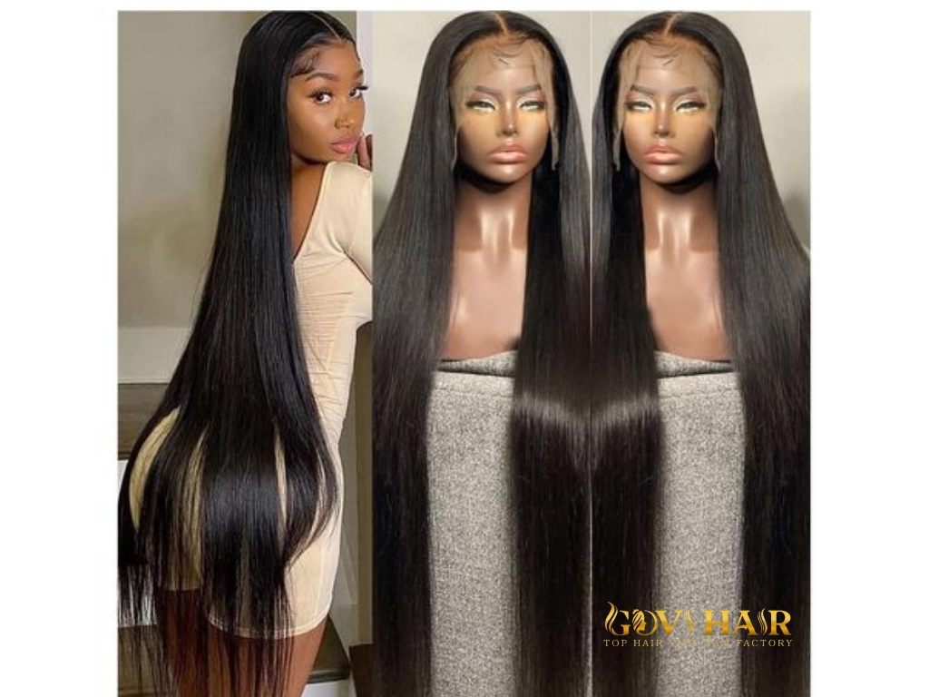 Straight 42 inch hair wig showing ultra-long length that falls beyond the waist