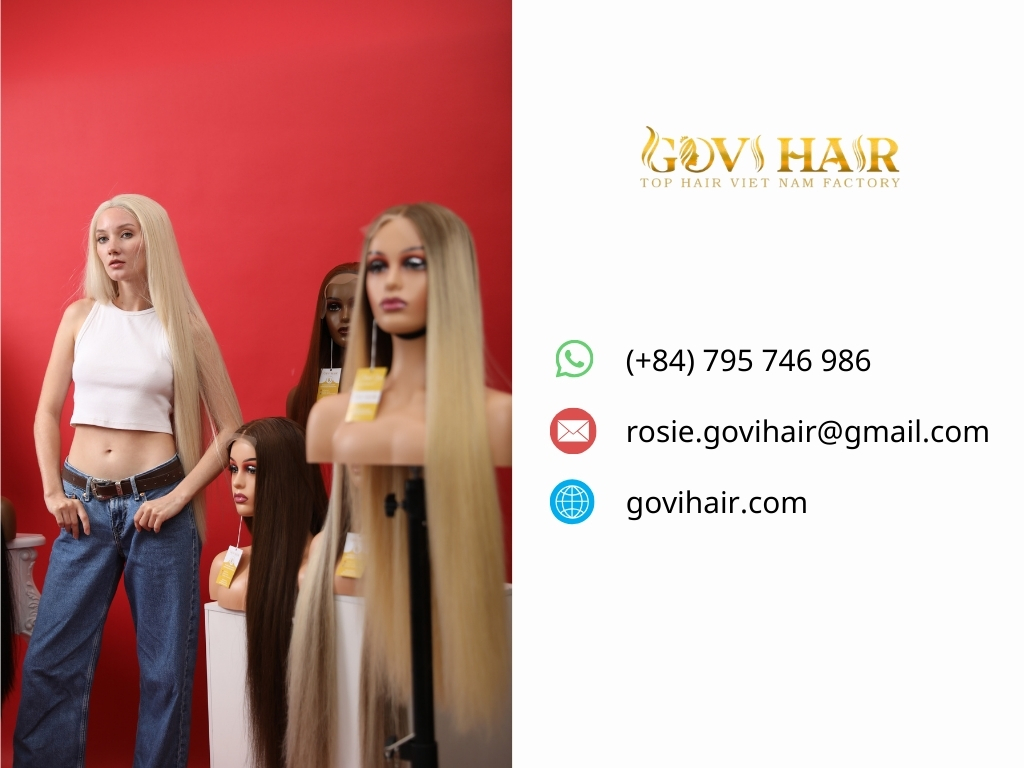 42 inch hair wigs displayed in Govihair showroom