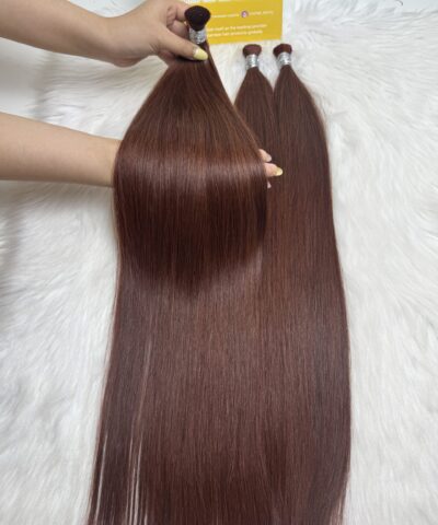 Straight Bulk Human Hair for Braiding 26 Inch #30 Auburn Brown Color