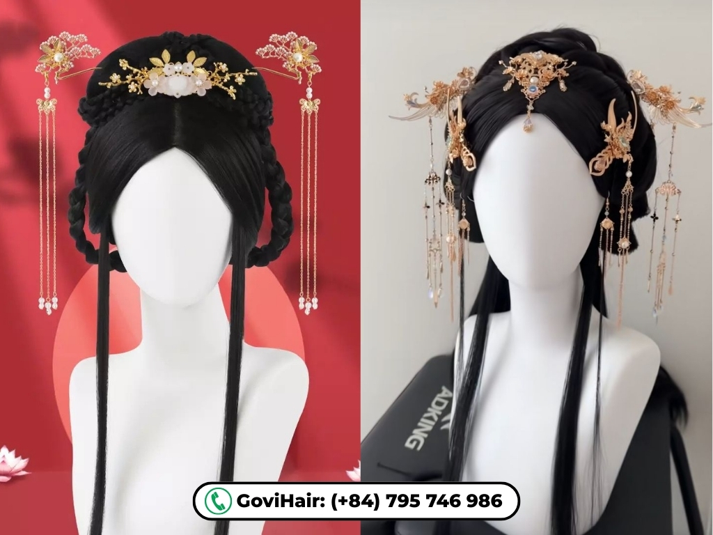 Braided crown hairstyles with a lot of accessories