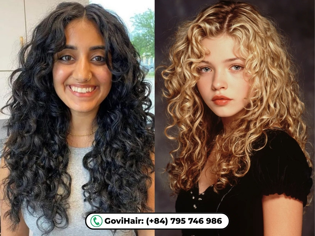 Curly hair with face-framing layers